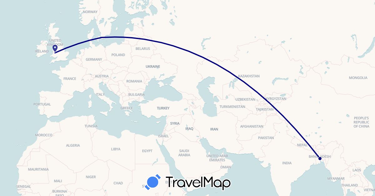 TravelMap itinerary: driving in Bangladesh, United Kingdom, Sweden (Asia, Europe)